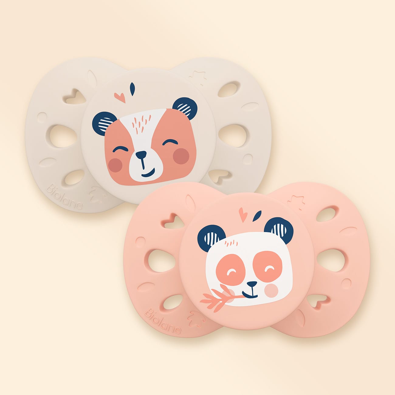 Lot de 2 sucettes anatomiques animaux +18 mois Rose