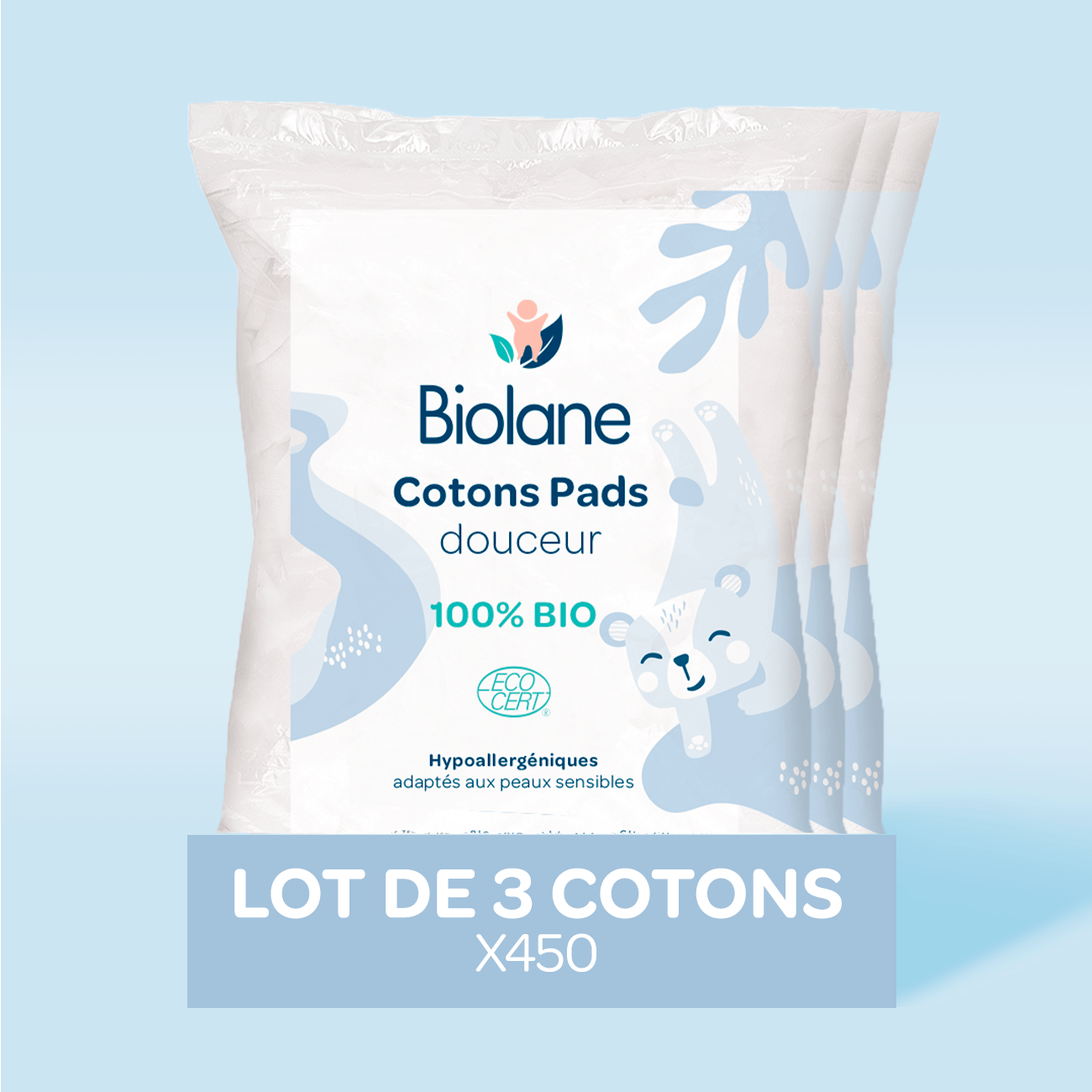 Lot 3x Cotons Pads douceur 100% BIO