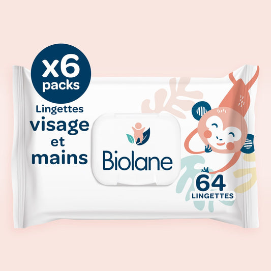 Lingettes visage et mains x64 lot de 6