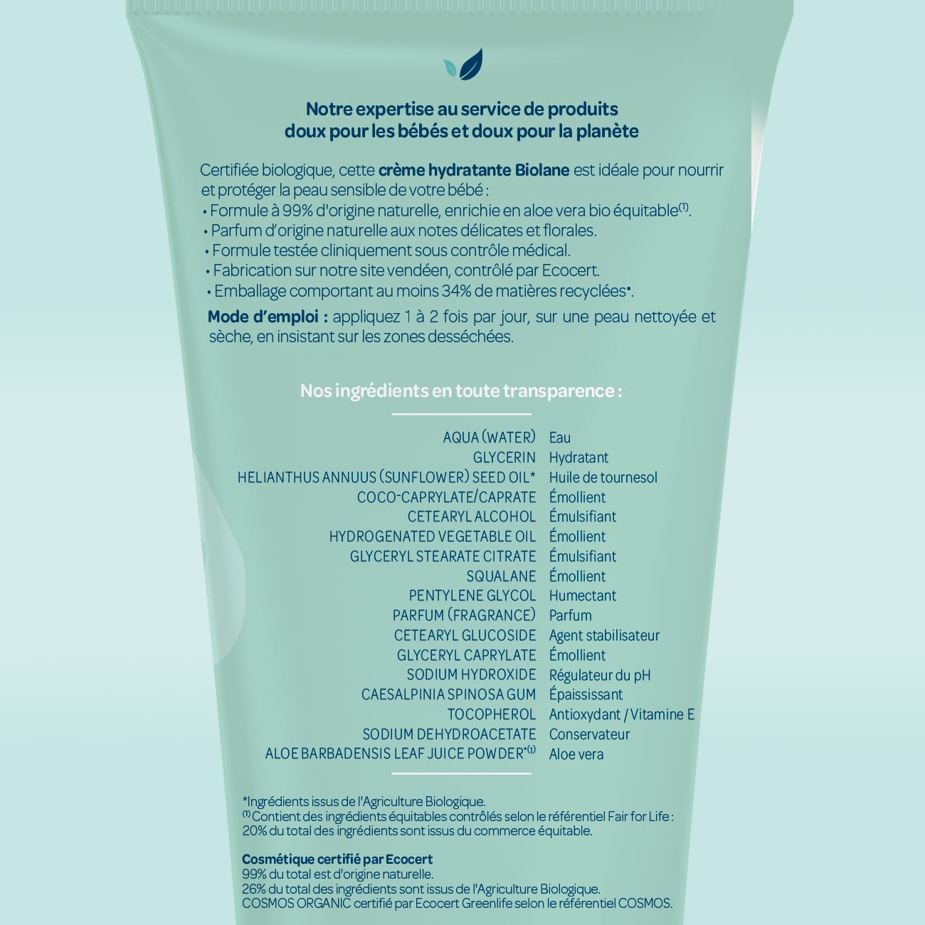 Crème Hydratante certifiée biologique